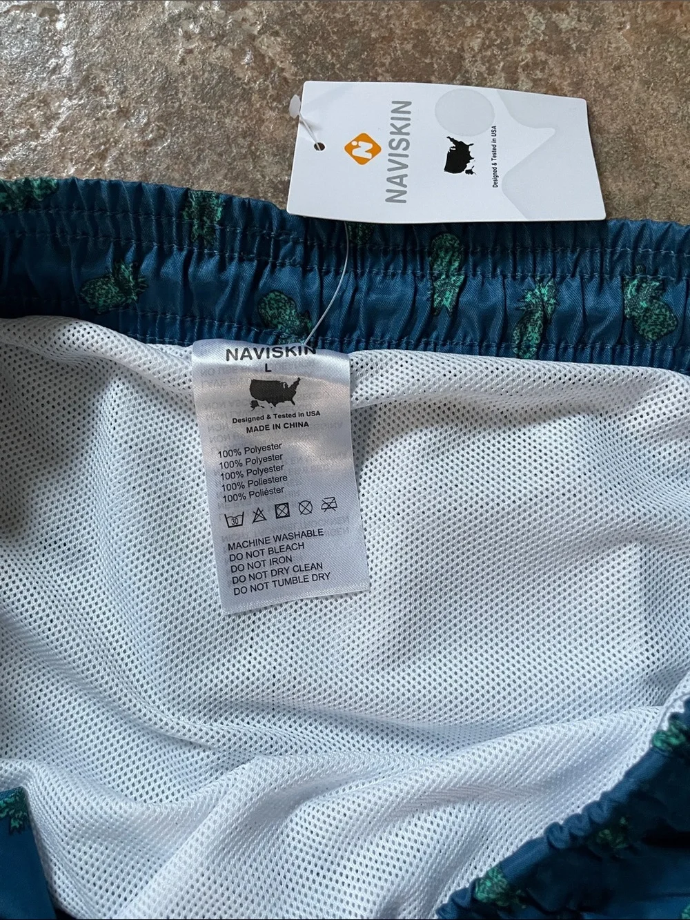 Men's Blue Pineapple-Print Swim Trunks